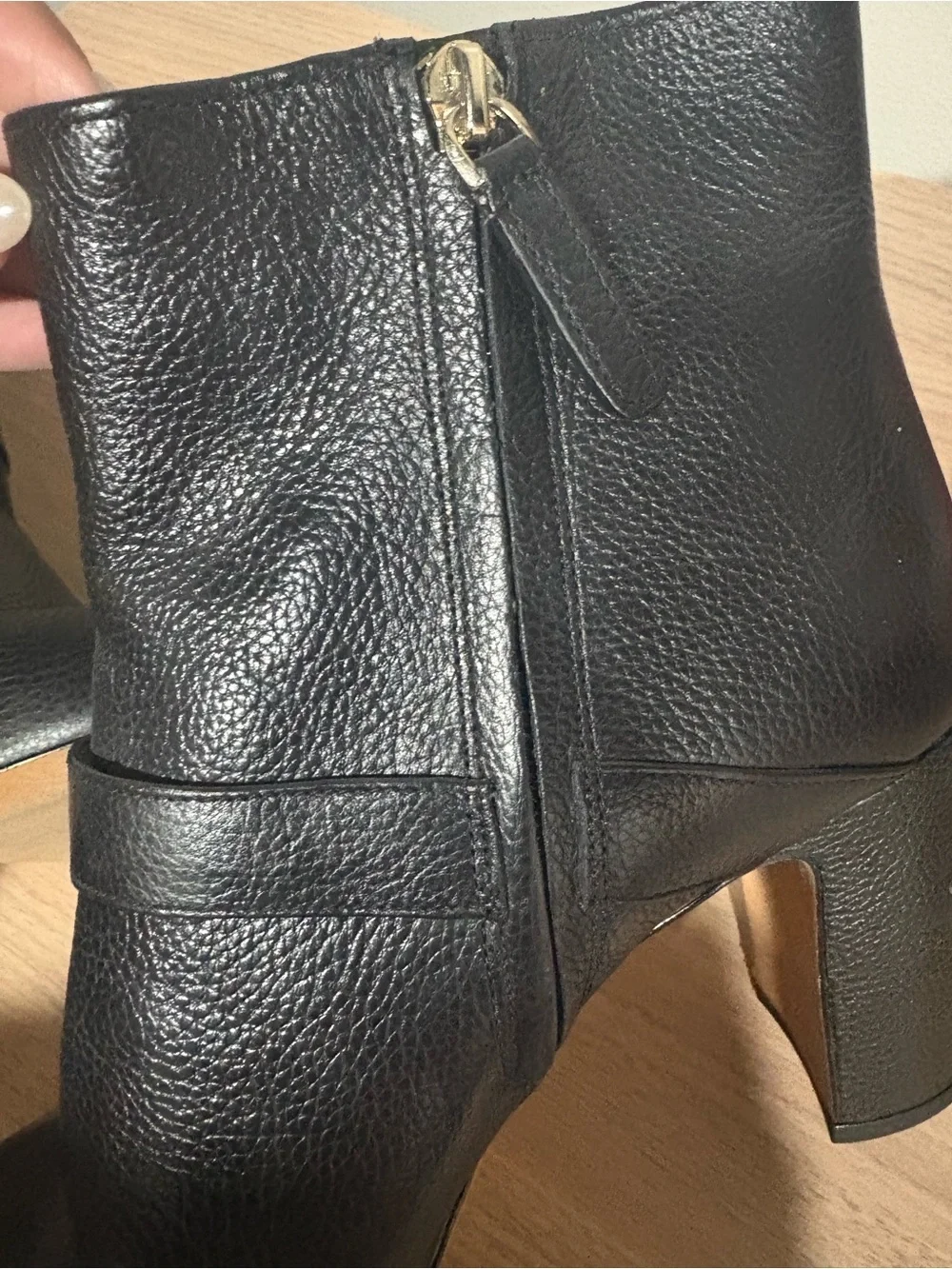 Women’s Black Leather Ankle Boots with Gold Accent
